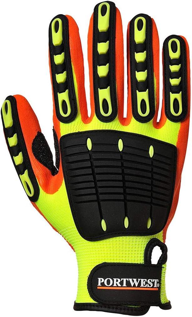 imagePortwest A721 Anti Impact Safety Work Gloves Lightweight Nitrile Grip Impact Reducing Protective Work Gloves YellowOrange