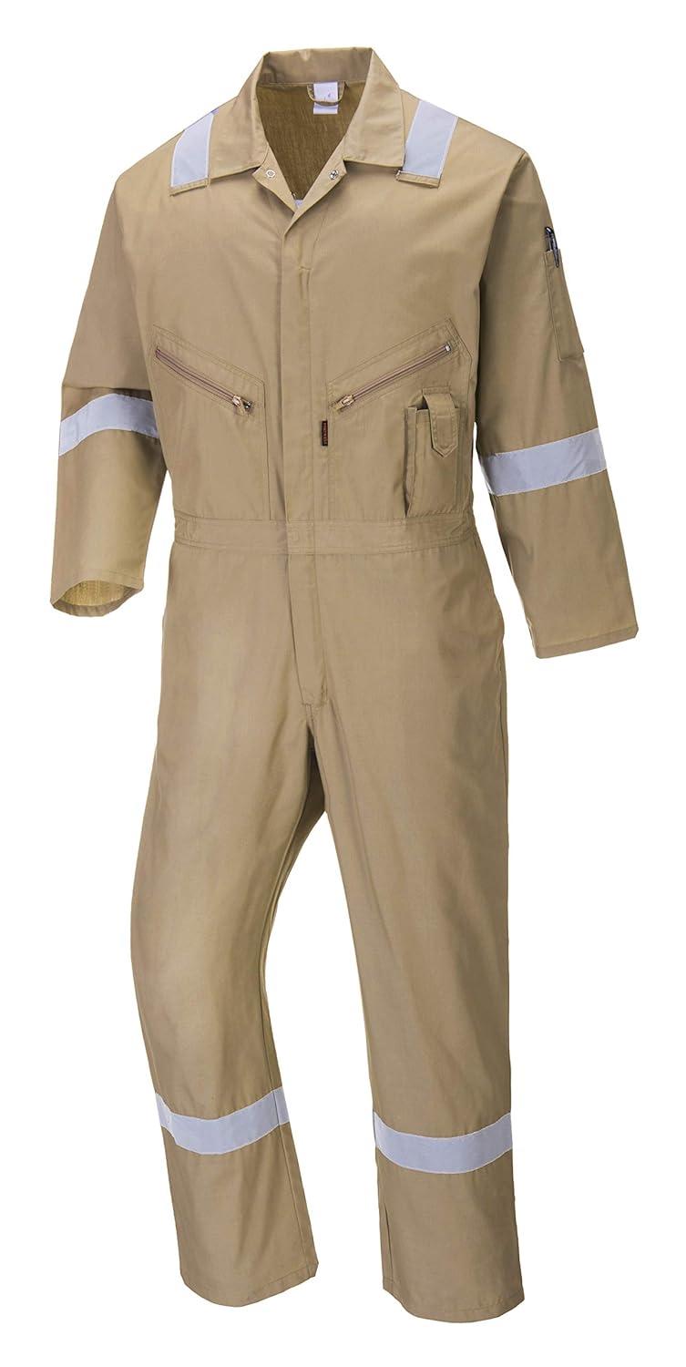 imagePortwest C814 Iona Cotton Heavy Duty Work Overalls with Reflective Safety Tape Navy 4XLKhaki