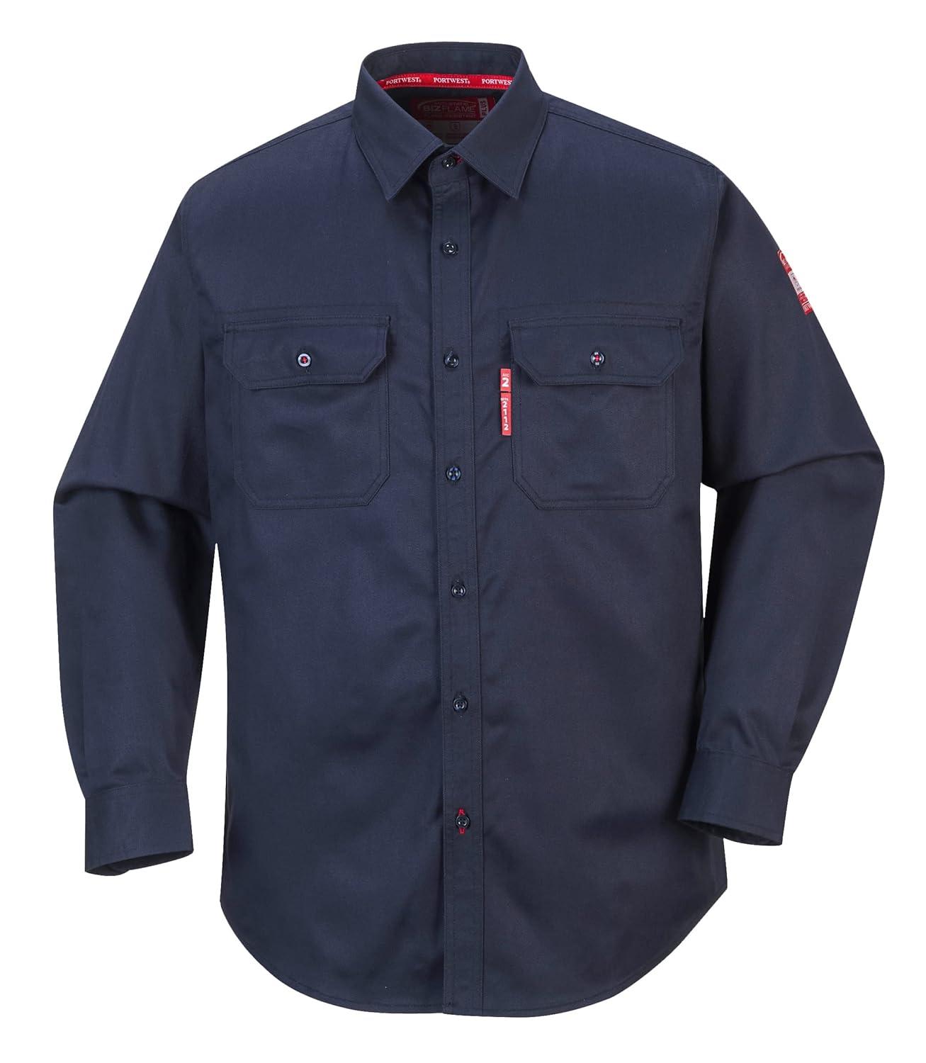imagePortwest FR89 Fire Resistant Safety Work Shirt in FR Bizflame 8812 ASTM NFPA Gray 3 XLNavy