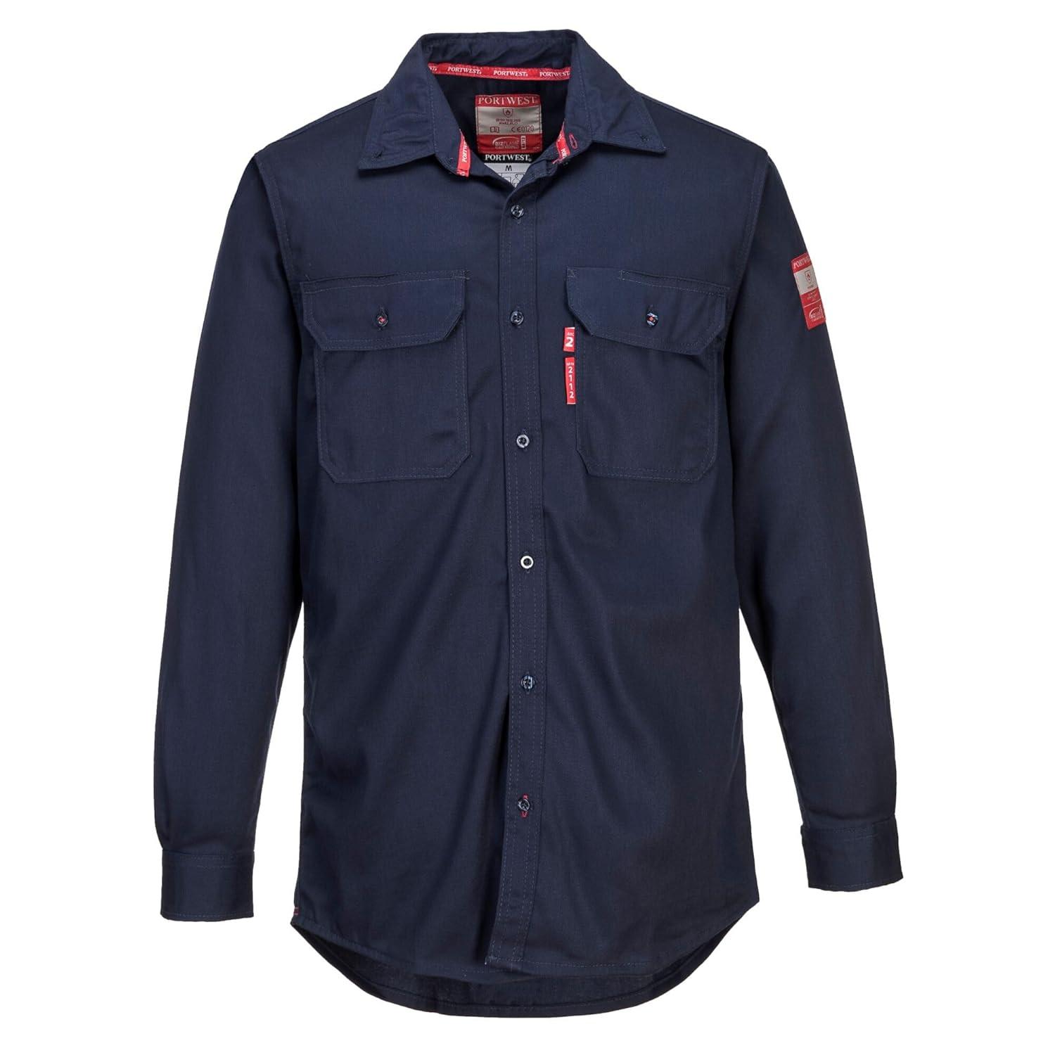 imagePortwest FR89 Fire Resistant Safety Work Shirt in FR Bizflame 8812 ASTM NFPA Gray 3 XLNavy