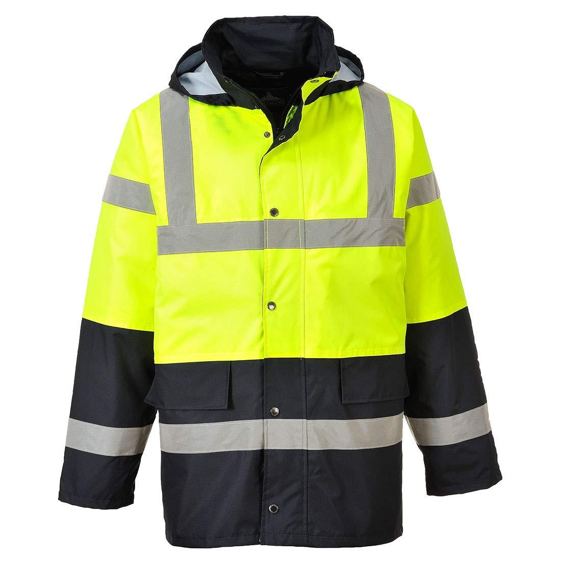 imagePortwest HiVis Contrast Traffic Jacket Viz Insulated Safety Visability Work Wear Rain ANSI 3 YellowBlack X LargeYellowblack