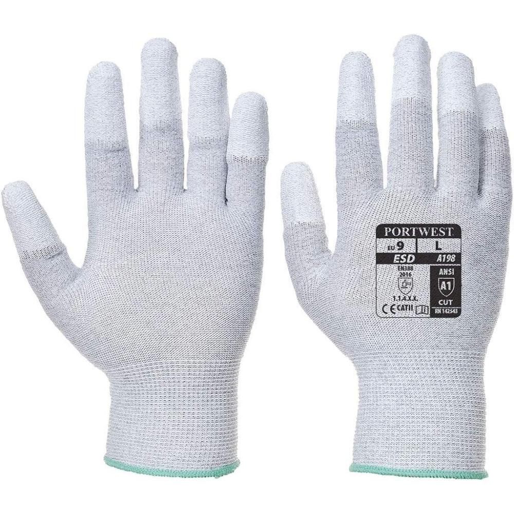 imagePortwest A198 Antistatic Safety Glove with PU Non Slip Fingertip Coating ANSI SmallSmall