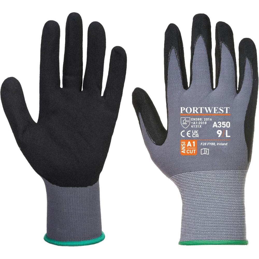 imagePortwest A350 Grip Work Gloves Lightweight Nitrile Foam DermiFlex Safety Gloves BlackBlack