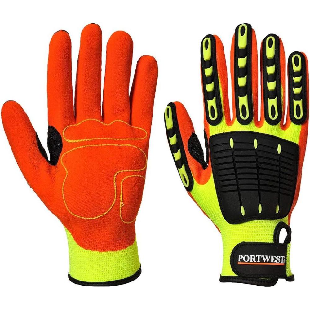 imagePortwest A721 Anti Impact Safety Work Gloves Lightweight Nitrile Grip Impact Reducing Protective Work Gloves YellowOrange