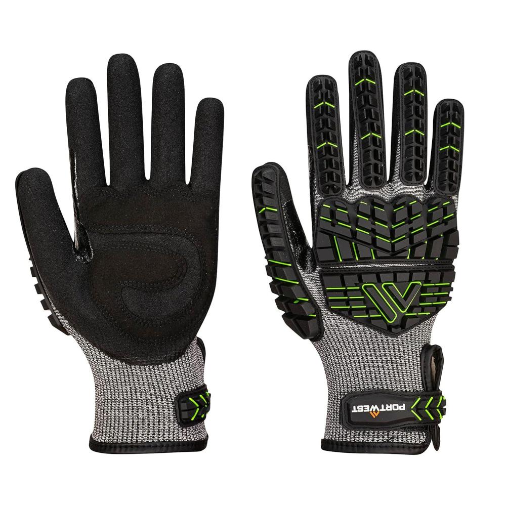 imagePortwest A755 Anti Impact Safety Work Gloves Nitrile Foam Cut Resistant ampamp Impact Reducing Protective Work Gloves BlackGreen LargeBlackGreen