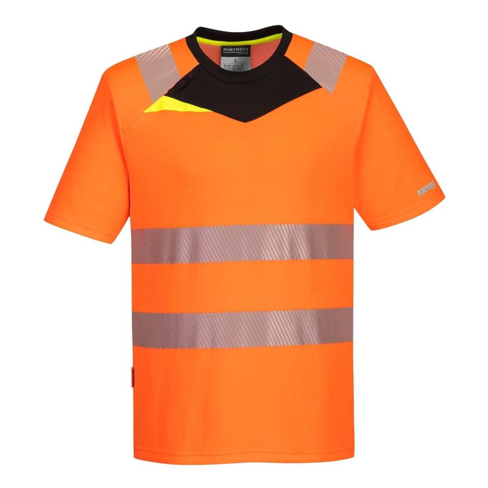 imagePortwest DX413 Mens DX4 Hi Vis Safety TShirt  Short Sleeve Reflective Slim Fit Design YellowBlack 5XLargeOrangeBlack