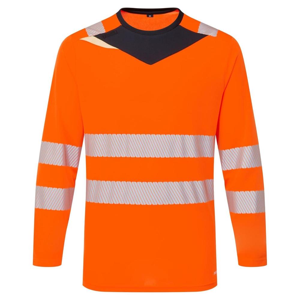 imagePortwest DX416 Mens DX4 Hi Vis Safety TShirt Long Sleeve Reflective Slim Fit Design YellowBlack MediumOrangeBlack