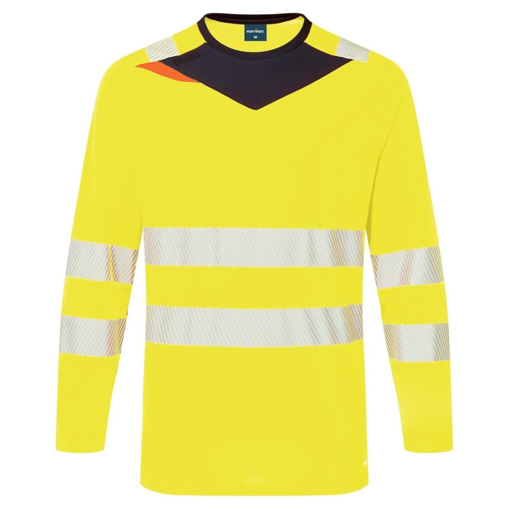 imagePortwest DX416 Mens DX4 Hi Vis Safety TShirt Long Sleeve Reflective Slim Fit Design YellowBlack MediumYellowBlack