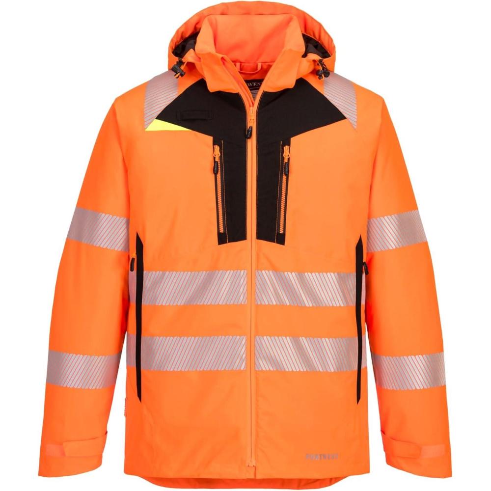 imagePortwest DX461 Mens DX4 Waterproof Hi Vis Winter Jacket Safety Workwear Hooded with PocketsOrangeBlack