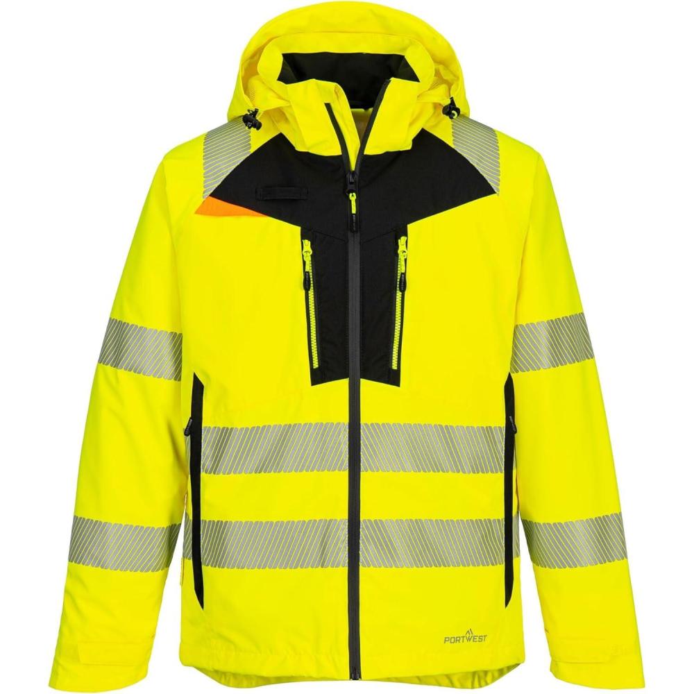 imagePortwest DX462 Mens DX4 Waterproof Hi Vis Rain Jacket Safety Workwear Hooded with PocketsYellow