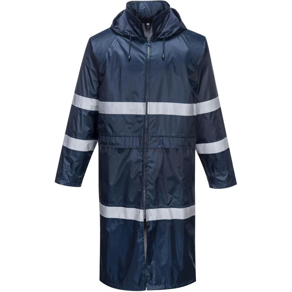 imagePortwest F438 Mens Waterproof Raincoat Reflective Long Rain Jacket with Hood and Pockets Navy