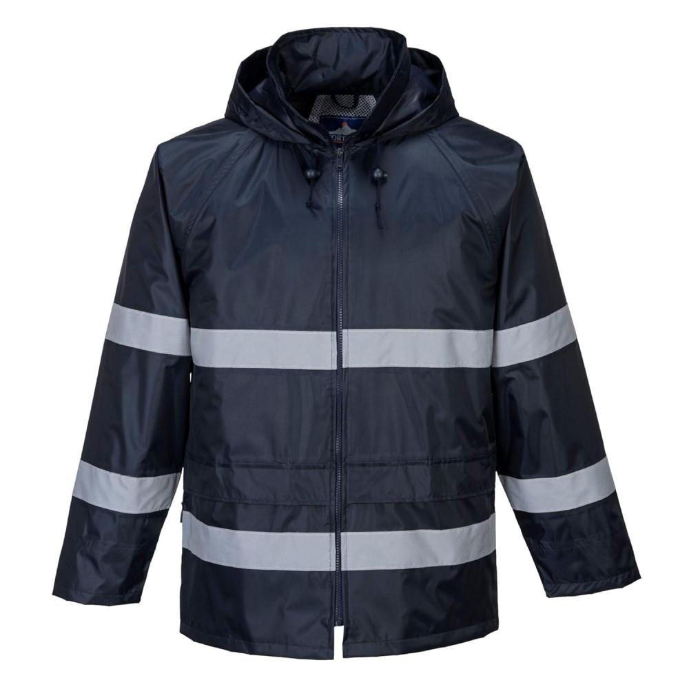 imagePortwest F440 Mens Hi Vis Waterproof Hooded Rain Jacket Classic Iona Reflective Rain Coat Black SmallNavy