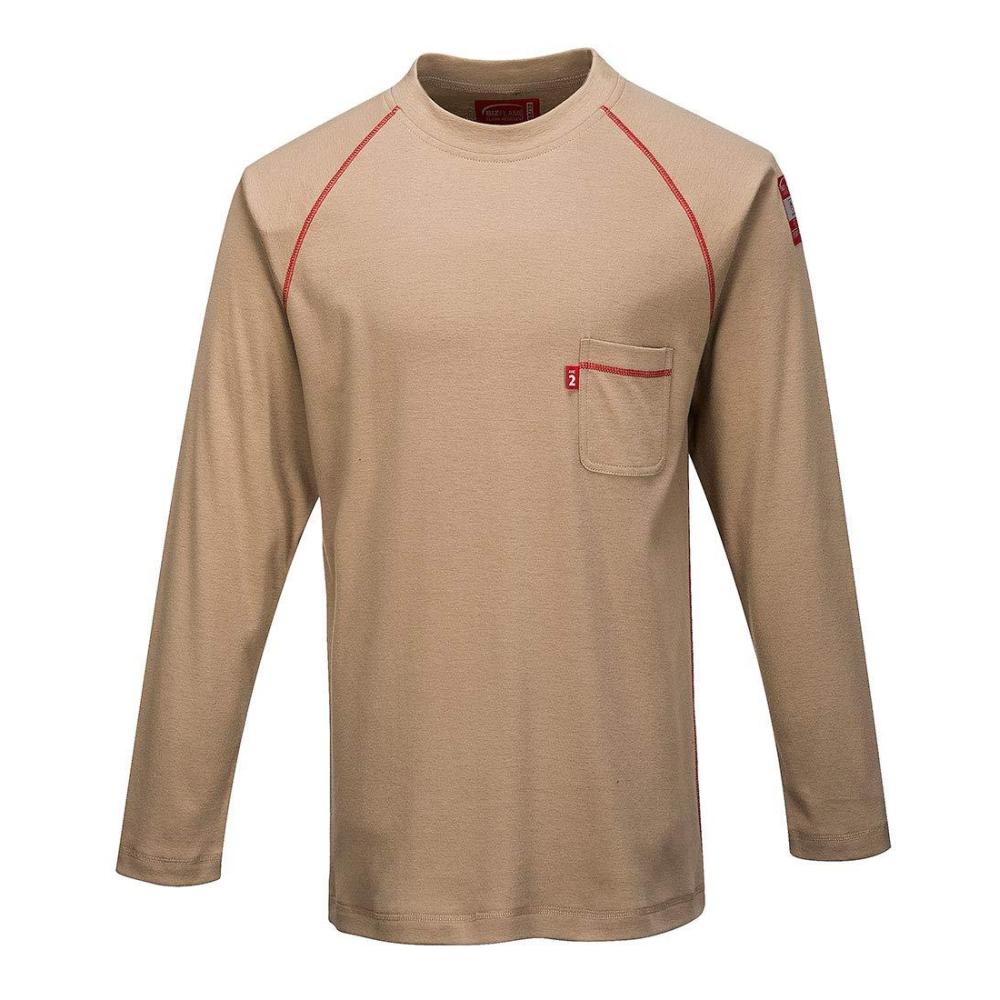 imagePortwest FR01 Mens Flame Resistant Bizflame Long Sleeved Crew Neck T Shirt ASTM Gray 5XLKhaki