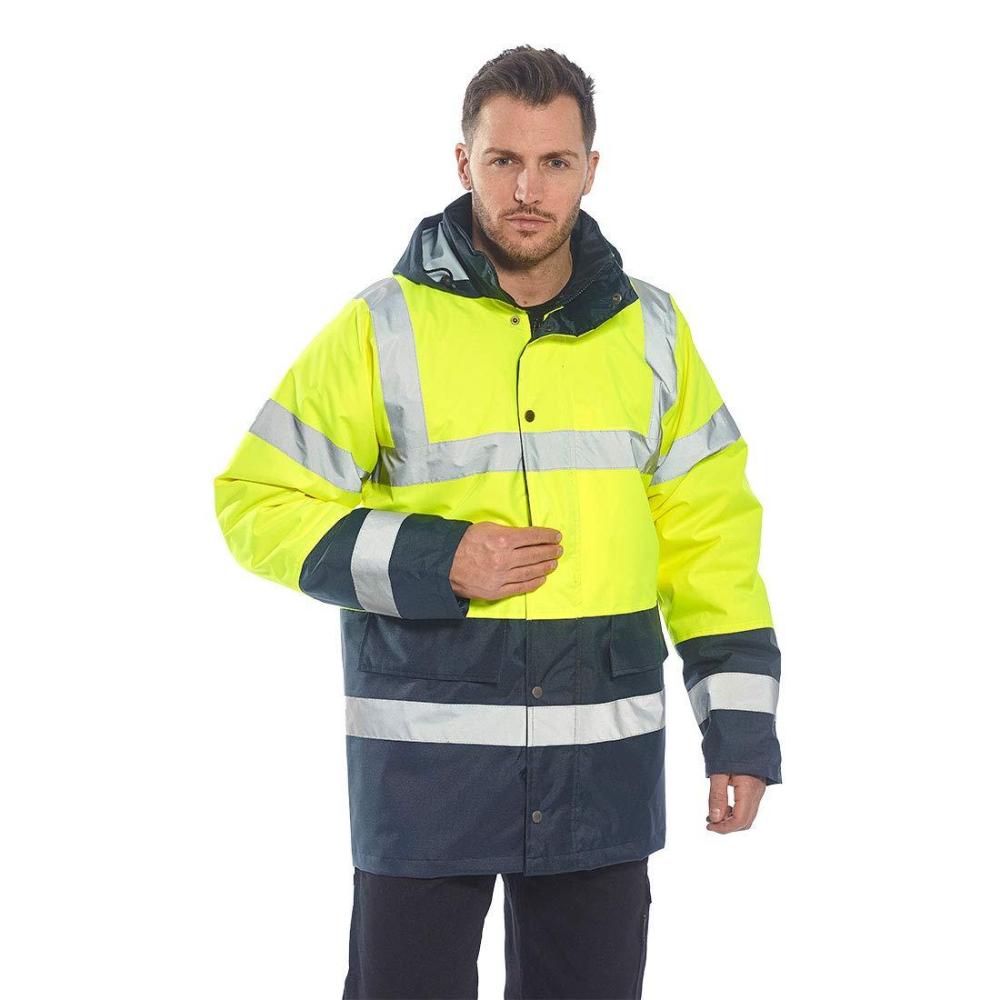 imagePortwest HiVis Contrast Traffic Jacket Viz Insulated Safety Visability Work Wear Rain ANSI 3 YellowBlack X LargeYellowNavy