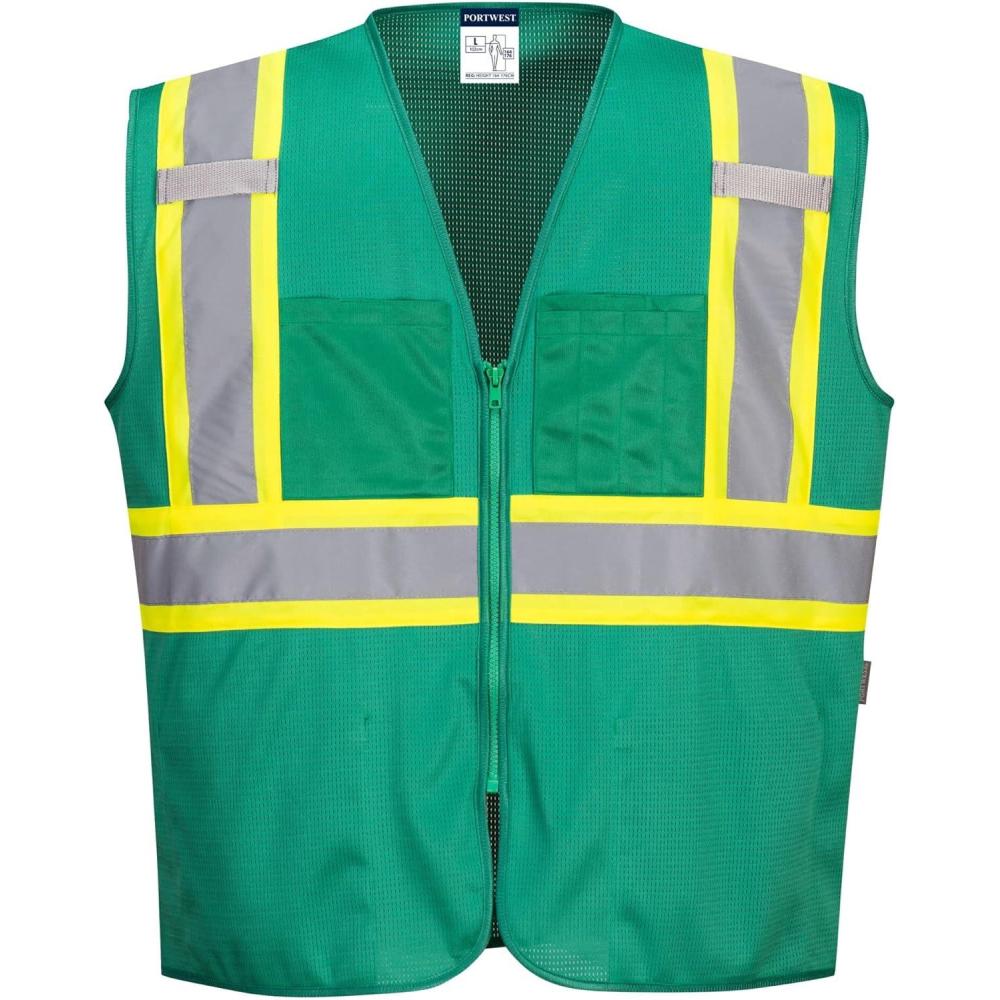 imagePortwest Iona Tampa Mesh Vest Work Safety Protective Clothing Vest Pocket Adjustable StrapBottle Green