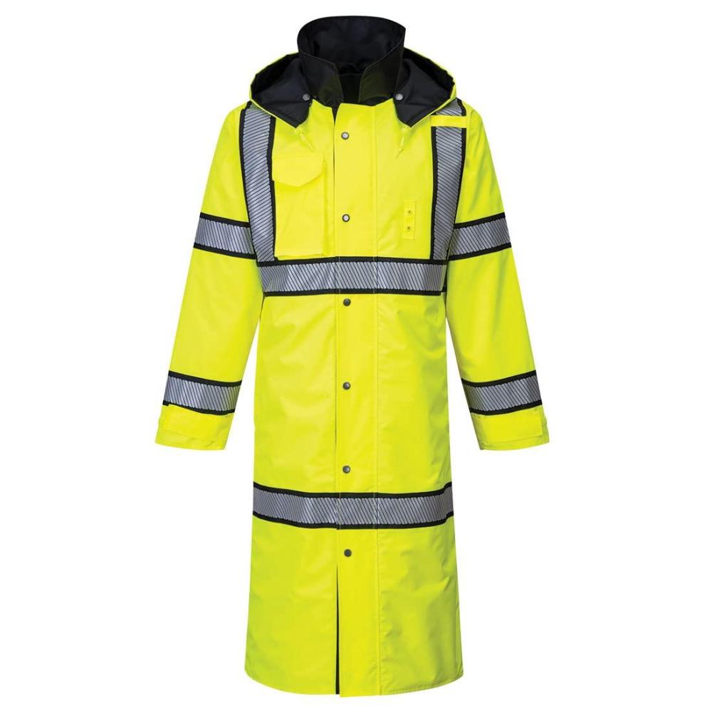 imagePortwest UH447 Waterproof Reversible Raincoat Hi Vis Reflective Long Safety Rain Jacket YellowBlack SmallXSmall