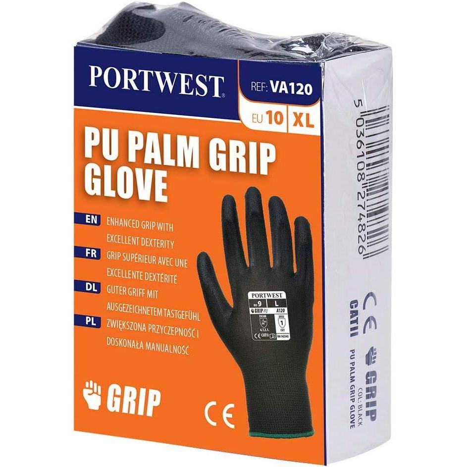 imagePortwest Vending PU Palm Handling Work Protective Safety Grip Resistant ANSI 105 Gray X SmallBlack
