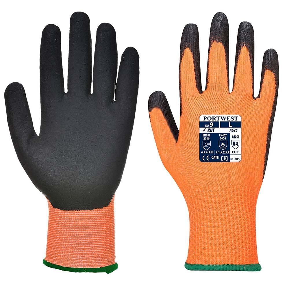 imagePortwest VisTex PU Cut Resistant Glove Safety Work Wear Protective Gloves Coated ANSI 105 OrangeBlack X LargeOrbk
