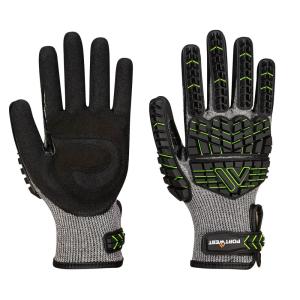 Portwest A755 Anti Impact Safety Work Gloves – Nitrile Foam Cut Resistant & Impact Reducing Protective Work Gloves Black/Green, Large(Black/Green)