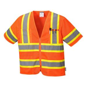 Portwest Augusta Sleeved Hi-Vis Vest Visibility Reflective Safety Security Work Top ANSI 3, Yellow, X Large(Orange)