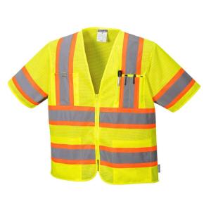 Portwest Augusta Sleeved Hi-Vis Vest Visibility Reflective Safety Security Work Top ANSI 3, Yellow, X Large(Yellow)