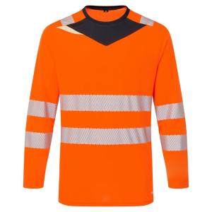 Portwest DX416 Men’s DX4 Hi Vis Safety T-Shirt – Long Sleeve Reflective Slim Fit Design Yellow/Black, Medium(Orange/Black)
