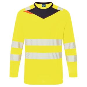 Portwest DX416 Men’s DX4 Hi Vis Safety T-Shirt – Long Sleeve Reflective Slim Fit Design Yellow/Black, Medium(Yellow/Black)