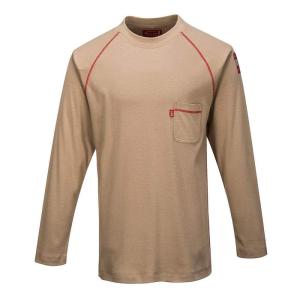 Portwest FR01 Mens Flame Resistant Bizflame Long Sleeved Crew Neck T Shirt ASTM, Gray, 5XL(Khaki)