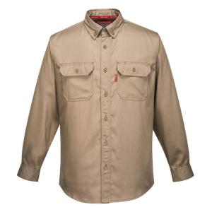 Portwest FR89 Fire Resistant Safety Work Shirt in FR Bizflame 88/12 ASTM NFPA, Gray, 3 XL(Khaki)