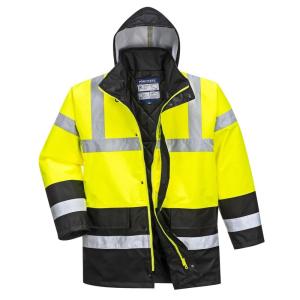 Portwest Hi-Vis Contrast Traffic Jacket Viz Insulated Safety Visability Work Wear Rain ANSI 3, YellowBlack, X Large(Yellowblack)