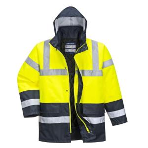 Portwest Hi-Vis Contrast Traffic Jacket Viz Insulated Safety Visability Work Wear Rain ANSI 3, YellowBlack, X Large(Yellownavy)