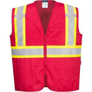Portwest Iona Tampa Mesh Vest Work Safety Protective Clothing Vest Pocket Adjustable Strap(Red)