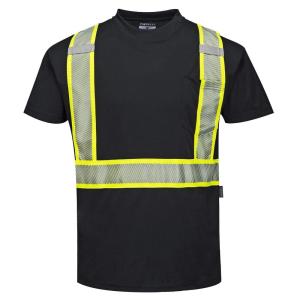 Portwest S396 Iona Short Sleeve Safety Work T Shirt with HiVis Reflective Tape, 4XL(Black)