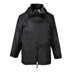 Portwest US440 Classic Waterproof Rain Jacket wth Pack Away Hood & Sealed Seams, Orange, XXL(Black)