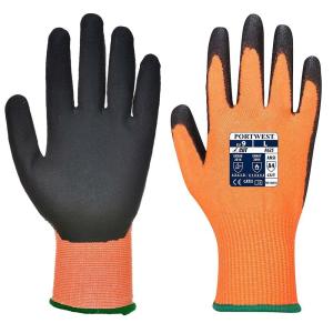 Portwest Vis-Tex PU Cut Resistant Glove Safety Work Wear Protective Gloves Coated ANSI 105, OrangeBlack, X Large(Orbk)