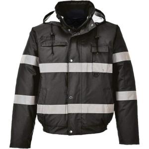 Portwest Iona Lite Bomber Jacket Reflective Work Protection Safety Warning Hi Vis, Black, XXL(Black)
