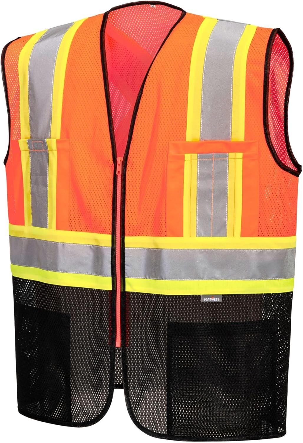 image:imagePortwest US395 Frisco Hi Vis X Back Contrast Executive Vest Black Mesh Safety Waistcoat Reflective High VisibilityOrangeBlack