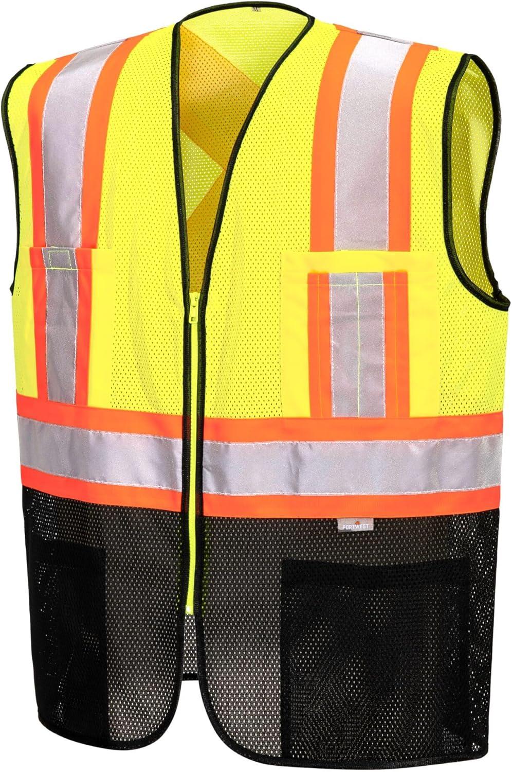 image:imagePortwest US395 Frisco Hi Vis X Back Contrast Executive Vest Black Mesh Safety Waistcoat Reflective High VisibilityYellowBlack