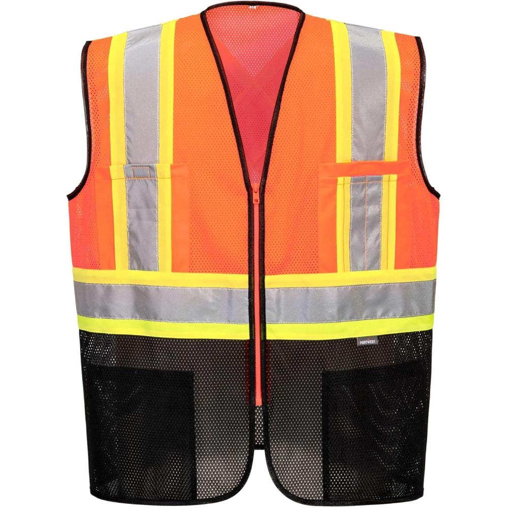 image:imagePortwest US395 Frisco Hi Vis X Back Contrast Executive Vest Black Mesh Safety Waistcoat Reflective High VisibilityOrangeBlack