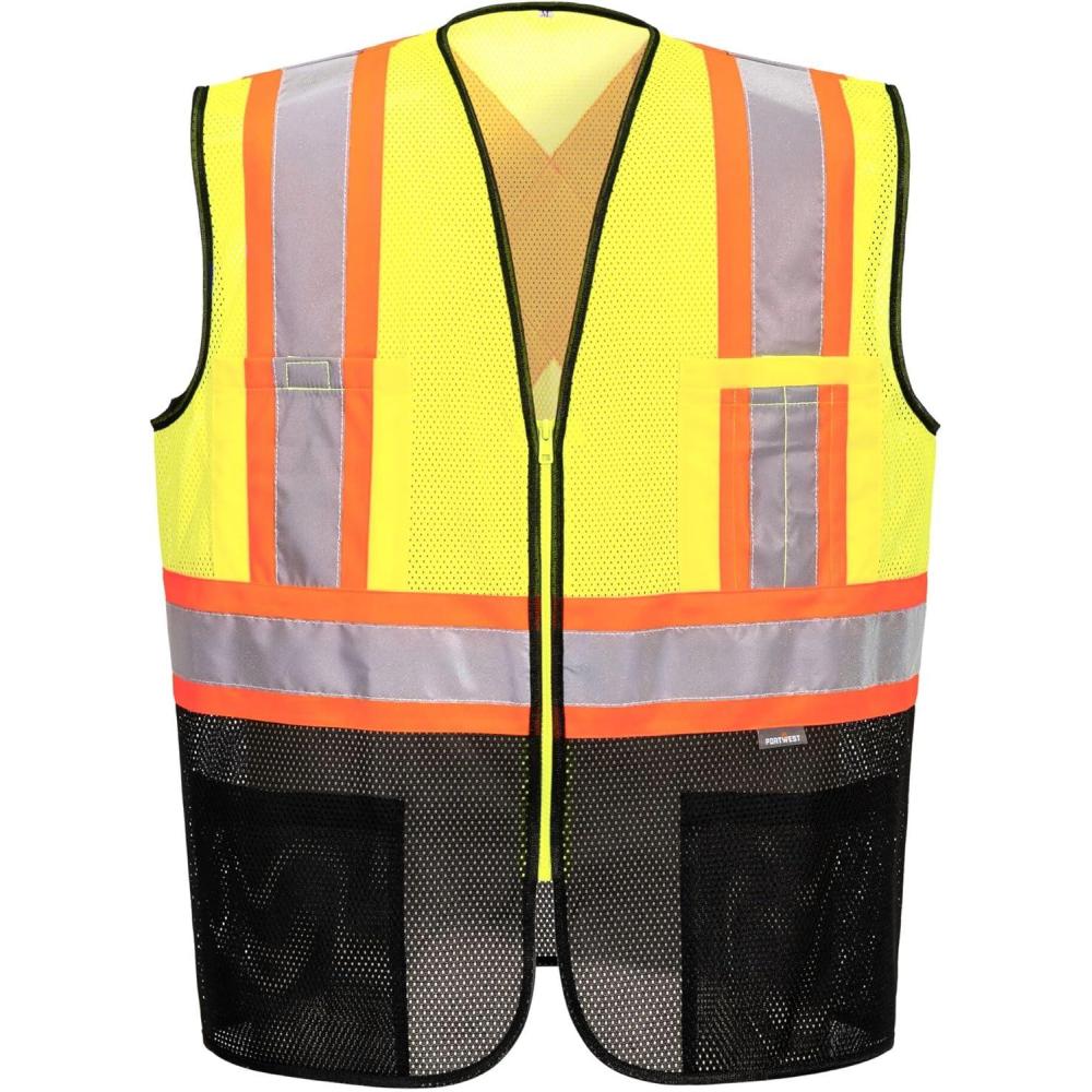 image:imagePortwest US395 Frisco Hi Vis X Back Contrast Executive Vest Black Mesh Safety Waistcoat Reflective High VisibilityYellowBlack
