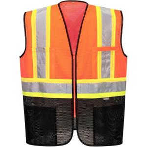 Portwest US395 Frisco Hi Vis X Back Contrast Executive Vest Black Mesh Safety Waistcoat Reflective High Visibility(Orange/Black)