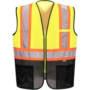 Portwest US395 Frisco Hi Vis X Back Contrast Executive Vest Black Mesh Safety Waistcoat Reflective High Visibility(Yellow/Black)