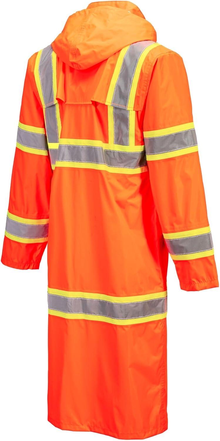 image:imagePortwest UH405 Hi Vis Rain Coat Waterproof Long Length Pack Away Hood Reflective Tape Protective WorkwearOrange