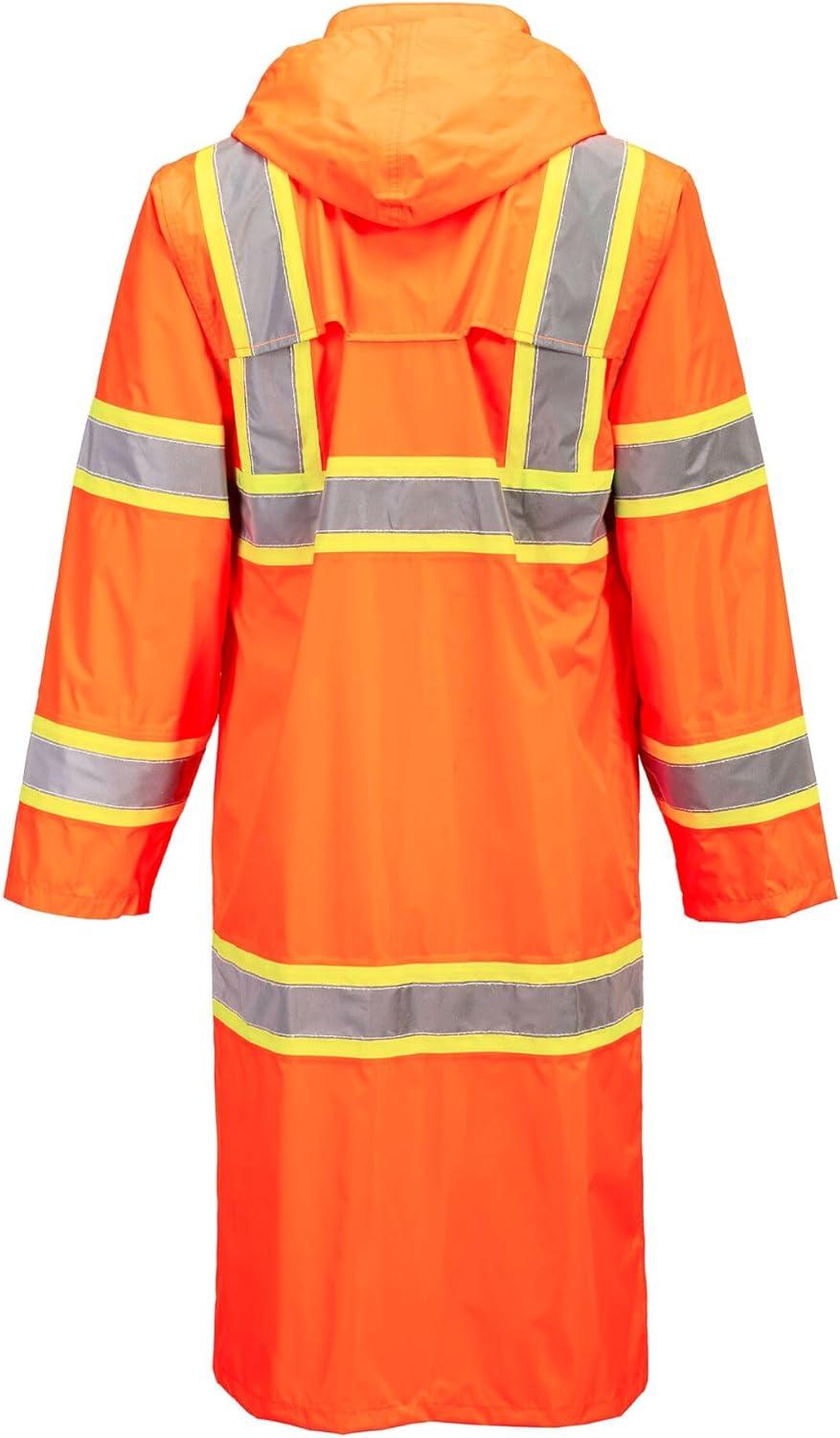 image:imagePortwest UH405 Hi Vis Rain Coat Waterproof Long Length Pack Away Hood Reflective Tape Protective WorkwearOrange