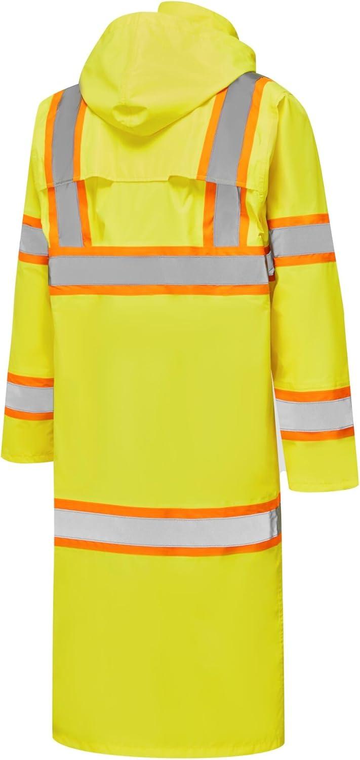image:imagePortwest UH405 Hi Vis Rain Coat Waterproof Long Length Pack Away Hood Reflective Tape Protective WorkwearYellow