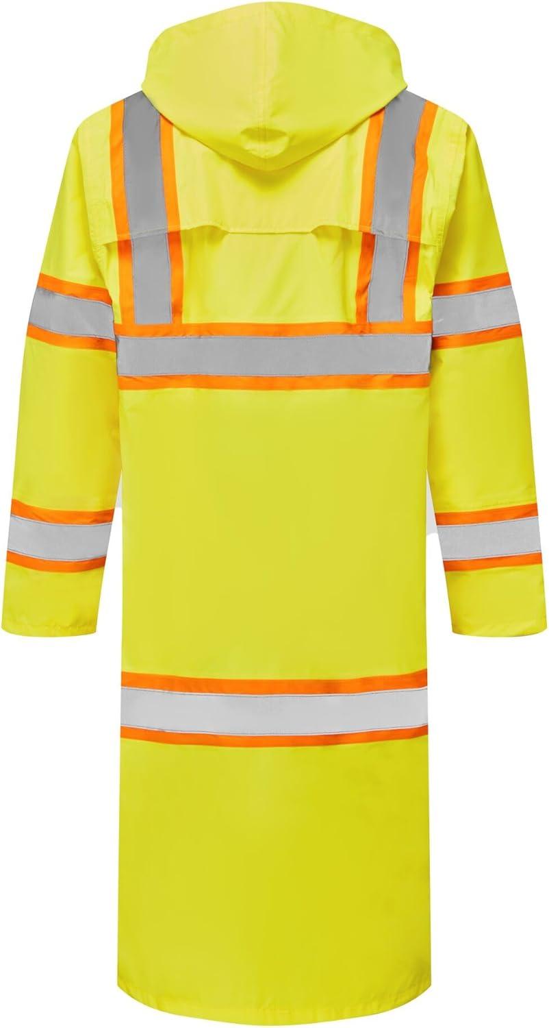 image:imagePortwest UH405 Hi Vis Rain Coat Waterproof Long Length Pack Away Hood Reflective Tape Protective WorkwearYellow