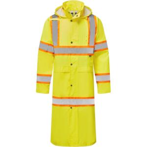 Portwest UH405 Hi Vis Rain Coat Waterproof Long Length Pack Away Hood Reflective Tape Protective Workwear(Yellow)