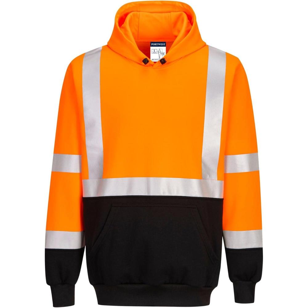 image:imagePortwest UB324 Two Tone Hooded Sweatshirt High Visibility Work Hoodie With Brushed Back Warmth And Durable Polyester CottonOrangeBlack
