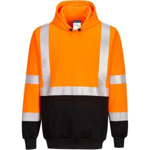 Portwest UB324 Two Tone Hooded Sweatshirt High Visibility Work Hoodie With Brushed Back Warmth And Durable Polyester Cotton(Orange/Black)