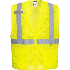 Portwest UC493 Economy Mesh Zip Vest High Visibility Cooling Mesh Safety Vest With Zip Front And Storage Pockets(Yellow)